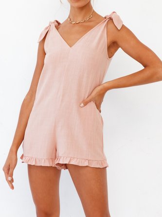 Holiday Spaghetti-Strap Pink Plain Rompers