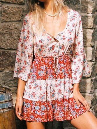 Boho Scoop Neckline Floral Dress