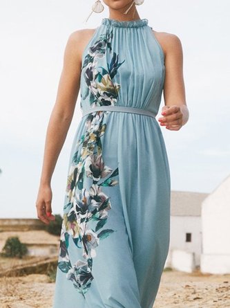 Halter Romantic Floral Holiday Sleeveless Dress