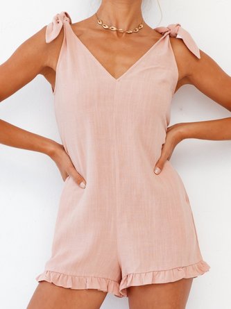 Holiday Spaghetti-Strap Pink Plain Rompers