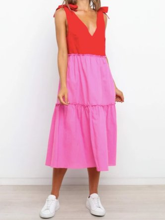 Beach Boho Color-block Midi Dress