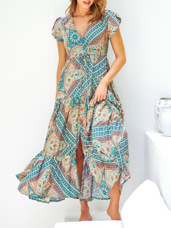 V Neck Holiday Short Sleeve Dress