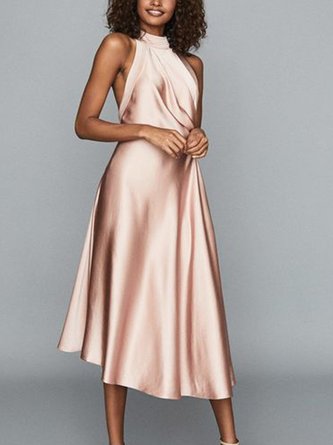 Halter Vintage Plain Midi Dress