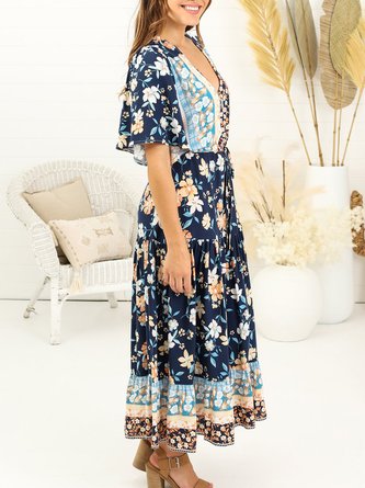 V Neck Short Sleeve Holiday Dress