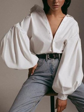 Long Sleeve Shirt Collar Blouse