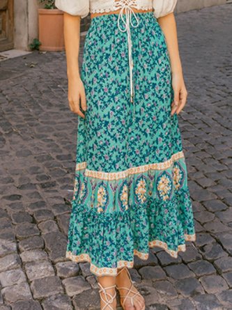 Printed Floral Midi Skirt