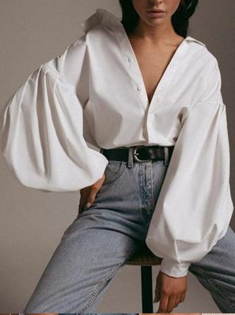 Long Sleeve Shirt Collar Blouse