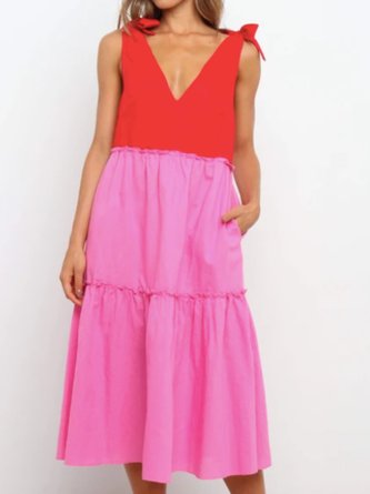 Beach Boho Color-block Midi Dress