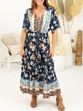 V Neck Short Sleeve Holiday Dress