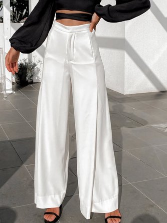 Plain Silk-Chiffon Casual Pants