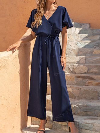 Solid V Neck Formal One-Pieces