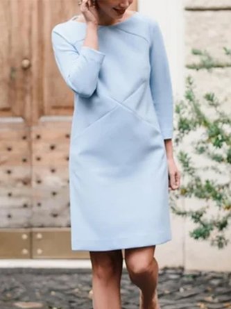 Half Sleeve Solid Crew Neck Shift Dress