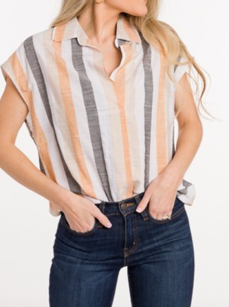 Short Sleeve Shirt Collar Blouse