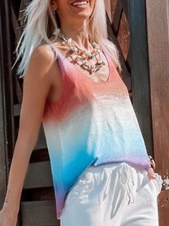 V Neck Gradient Ombre/tie-Dye Casual Top