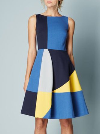 Crew Neck Geometric A-Line Dress