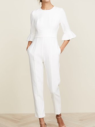 3/4 Sleeve Casual Plain Shift One-Pieces