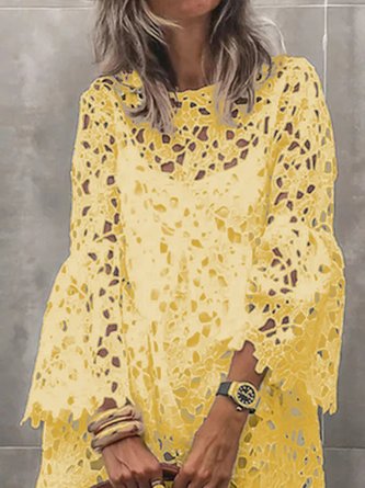 3/4 Sleeve Guipure Lace Crew Neck Dress