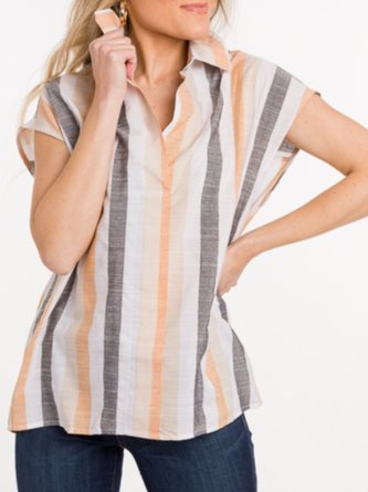 Short Sleeve Shirt Collar Blouse