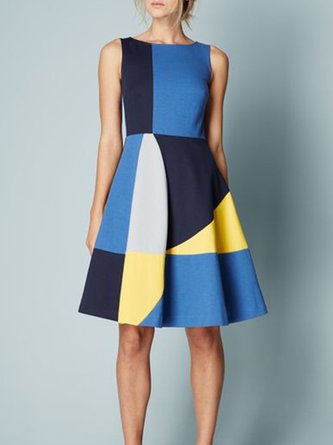 Crew Neck Geometric A-Line Dress