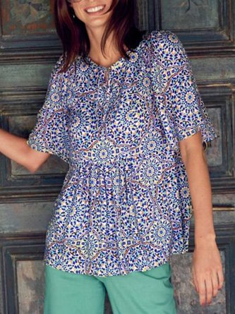Floral Crew Neck Short Sleeve Casual Top