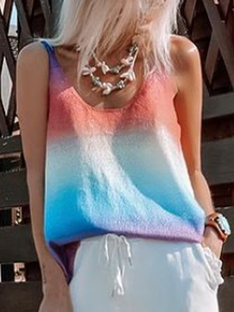 V Neck Gradient Ombre/tie-Dye Casual Top