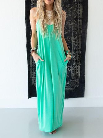 Casual Spaghetti Plain Maxi Dress