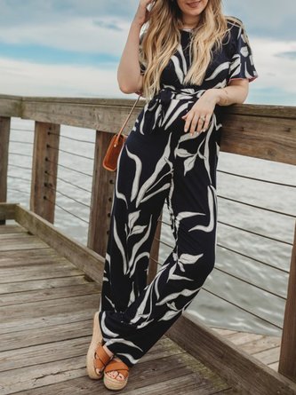 Crew Neck Short Sleeve Jumpsuit