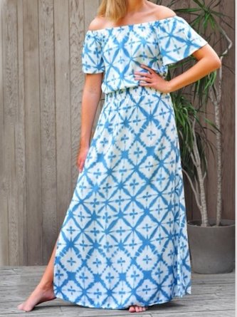 Beach Boho Seaside Cold Shoulder Maxi Dress