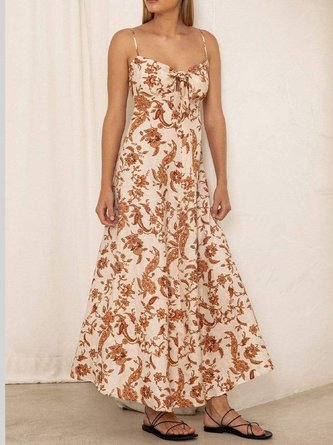 Printed Sleeveless Spaghetti Floral Dress