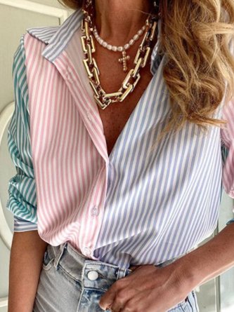 Long Sleeve Formal Stripes Top