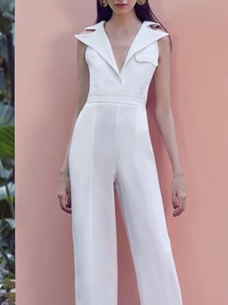 Sleeveless V Neck Simple Jumpsuits