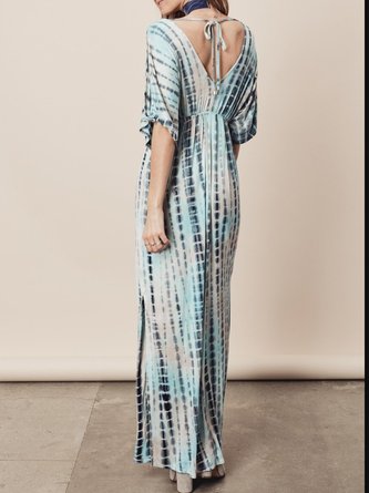 Short Sleeve V Neck Casual Maxi Dress
