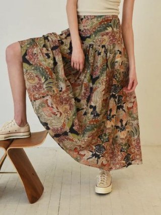 Vintage Casual Printed Midi Skirt