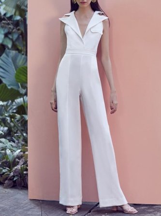 Sleeveless V Neck Simple Jumpsuits