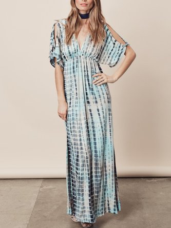 Short Sleeve V Neck Casual Maxi Dress