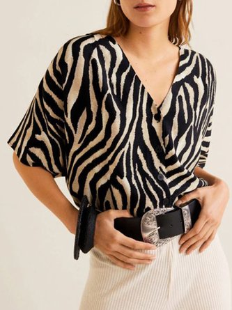 Short Sleeve Shift V Neck Top