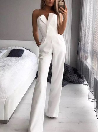 Work Off Shoulder Sleeveless Plain One-Piece