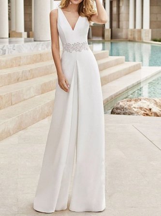 Sleeveless Shift V Neck One-Pieces