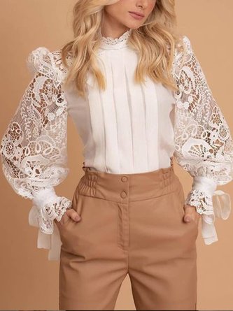 Vintage Shift Long Sleeve Stand Collar Blouse