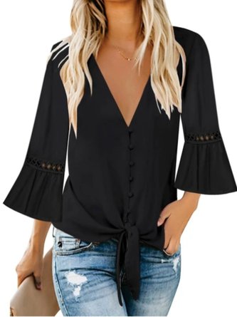 V neck 3/4 Sleeve Simple Date Shift Top
