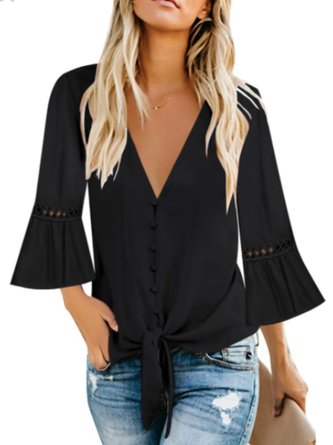 V neck 3/4 Sleeve Simple Date Shift Top