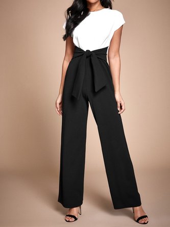 Short Sleeve Color-Block Crew Neck Striped One-Pieces