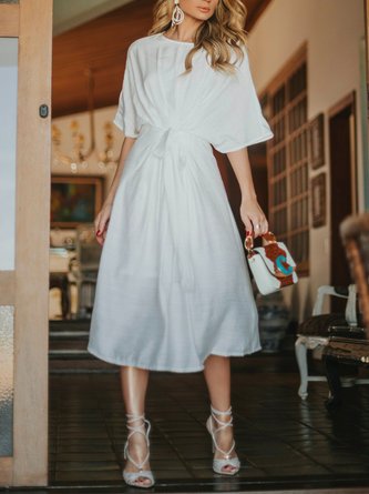 Half Sleeve Simple Crew Neck Dress