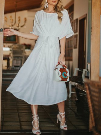 Half Sleeve Simple Crew Neck Dress