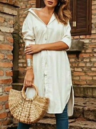 Shift Shirt Collar Half Sleeve Stripes Dress
