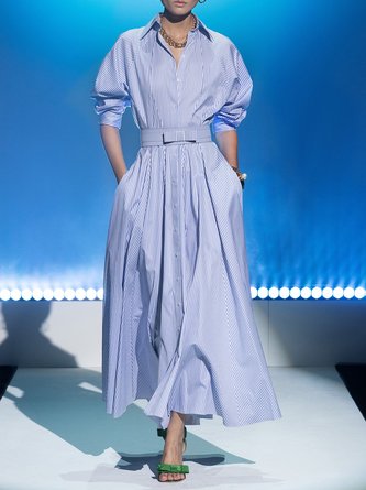 Shirt Collar Elegant Stripes Dress