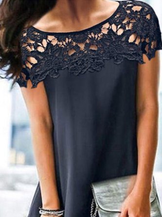 Short Sleeve Crew Neck Shift Elegant Dress