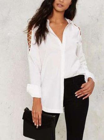 Elegant Shirt Collar Solid Blouse