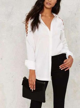 Elegant Shirt Collar Solid Blouse