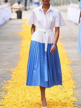 A-Line Shirt Collar Short Sleeve Dress